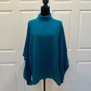 Gucci 100% Silk Flowy Turquoise Top